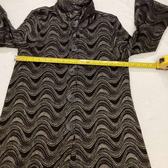 Ali Miles Women's Jacket M Black Metallic Wave Print Button Front Bell Sleeve - Picture 6 of 8